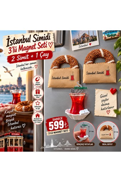 Simit & çay magnet seti