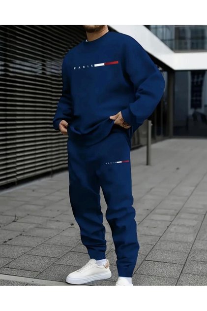 Special Series Paris Printed 100% Cotton 3 Yarn Shardooned Winter Plus Size Men's Track Suit Set
