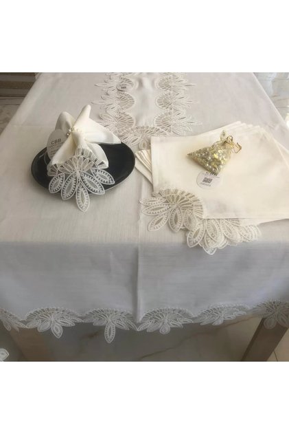 Tableware Set Lady Gardenya Linen Dinner Set 160X220 Table Set for 12 People 26 Piece Runner Set Cream