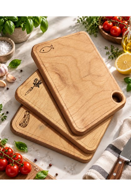 3-Piece Wooden Cutting Board Set – Meat Fish Vegetables 30X23 cm 18 mm Plywood