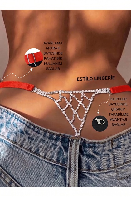 BELİ AYARLANABİLİR AKSESUARLI BRAZİLİAN KÜLOT BRAZİLİAN TANGA TAŞLI STRİNG