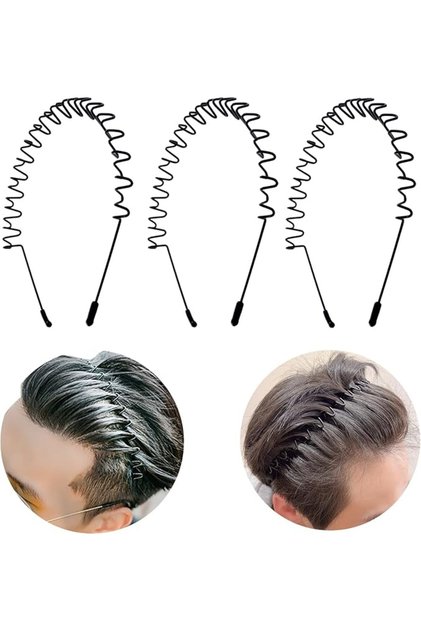 Loucent 3 Pack Metal Hair Band for Men Headband Women Hair Bands Men Unisex Black Wavy Spring Outdoo