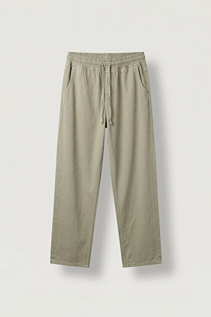 Men's Baggy Fit Gabardine Fabric Trousers Khaki