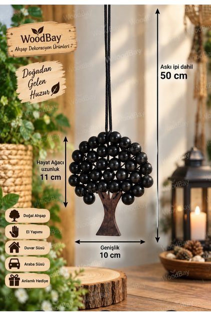 Wooden Tree of Life Pendant Wall Ornament Car Rearview Mirror Ornament Colorful Beaded Decorative Hanger Large Size