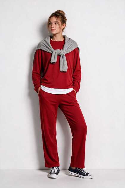 Comfortable Flexible Modal Top and Bottom Set Lby0007 Red