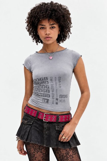 Dikişsiz Baskılı Grunge Y2K Baby T-shirt