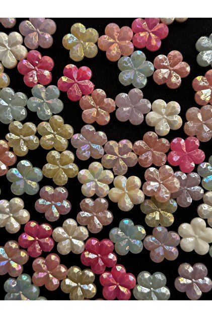 50 Adet 19 mm Pastel Karışık Renk Çiçek Boncuk – Sedefli Parlak Akrilik Plastik Takı ve Bileklik Boncuğu
