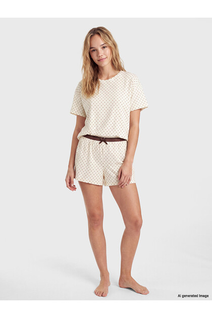 Ozmarka New Season Ecru Polka Dot Women's Shorts Pajama Set