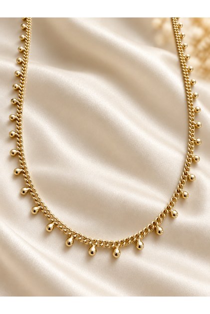 Gold Color Drop Detailed Women's Chain Necklace – Minimalist and Stylish Women's Necklace