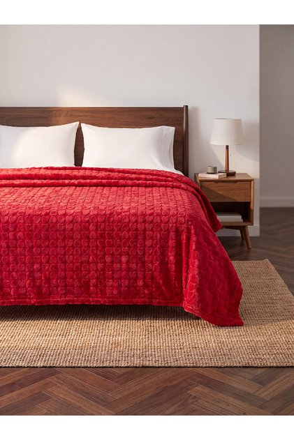ALITA CITY Farkıyla LCW HOME Kırmızı Desenli 200x220 cm Çift Kişilik Battaniye