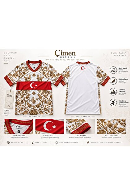Türk Bayraklı Lale Motifli Osmanlı Milli Forma Ay Yıldız