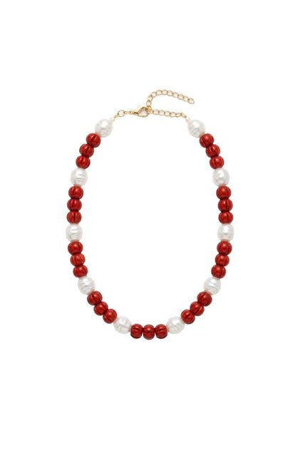 Perla Pop Collection İnci ve Renkli Boncuk Detaylı Kolye - Kırmızı