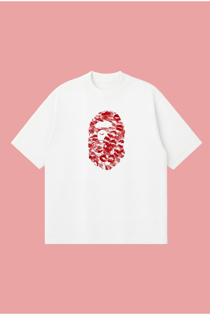 Bape Kisses Printed Oversize Boxy Cut Unisex 100% Cotton Tshirt | Streetwear