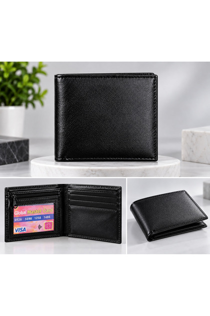 Black Wallet with Notepad & Zip Compartment
