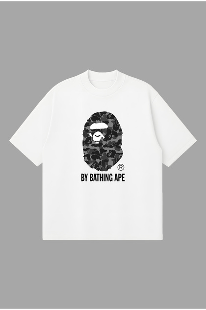 Bape Black Printed Oversize Boxy Cut Unisex 100% Cotton Tshirt | Streetwear
