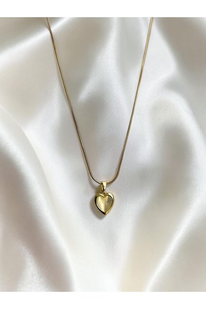 Opal Look Heart Gold Color Steel Necklace