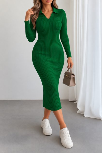 Women's V-Neck Detail Knitwear Dress