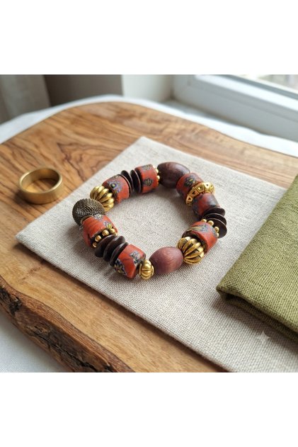 Handmade Short Coffee, Red, and Colorful Women's Bracelet