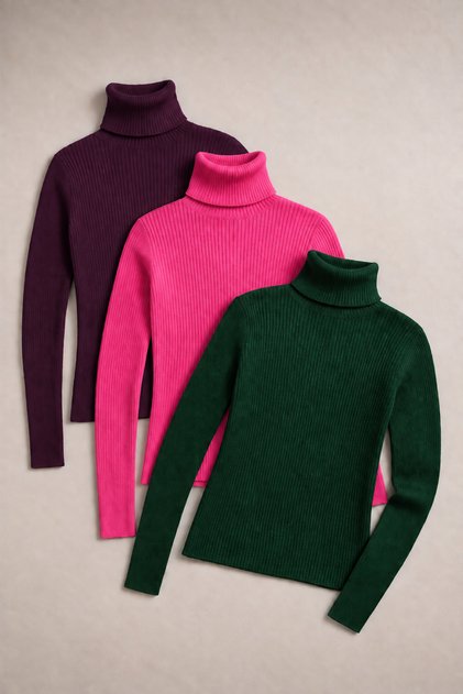 Women's 3-Pack Camisole Lycra Cotton Body Turtleneck Slimfit High-Neck Sweater