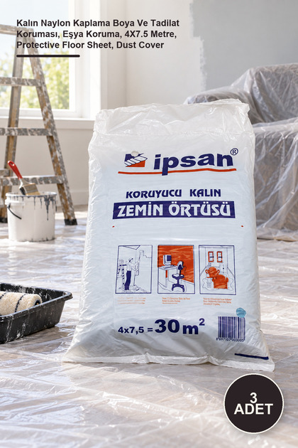 3 Pieces of Protective Floor Cover – Thick Nylon Coating for Paint and Renovation Protection, Goods Protection, 4X7.5 Meters, Protective Floor Sheet, Dust Cover