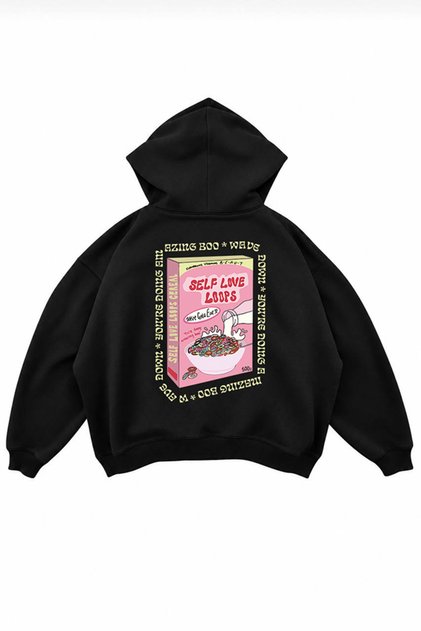 Self Love Printed Oversize Hoodie Hooded Sweatshirt
