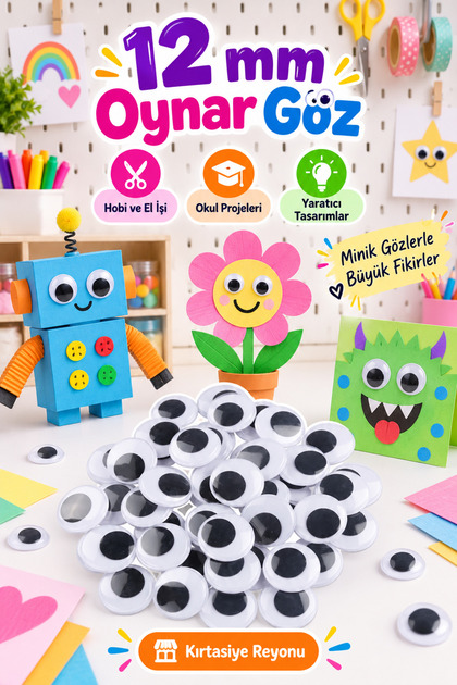 12 mm 100 Adet Oynar Göz | Keçe, Kukla, Oyuncak, El İşi, Okul Öncesi Etkinlik ve Hobi Malzemesi