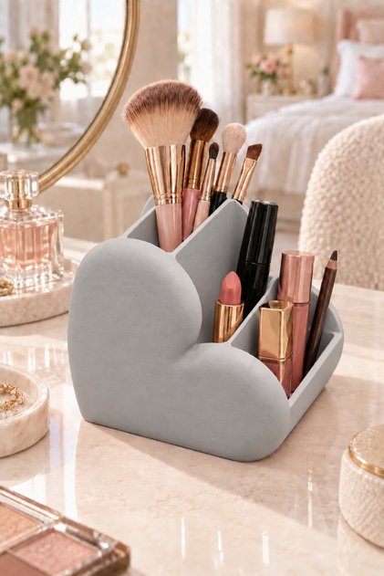 Heart-Shaped Multi-Compartment Makeup Organizer