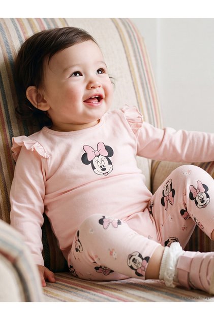 Two Mt Shop Quality Lcw Baby Pink Minnie Mouse Printed Baby Girl Set