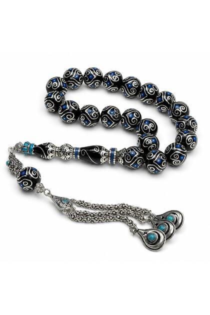 Mascot Oltu Stone Silver Inlaid Turquoise Prayer Beads