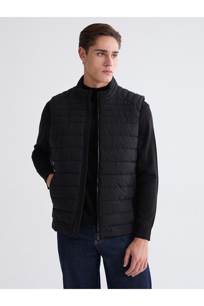 Regular Fit Men's Quilted Vest with Funnel Neck