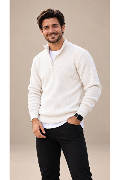 Men's Regular Fit Half-Zip Knitwear Sweater Kpln