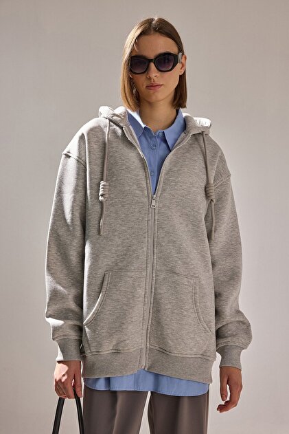 HOODED ZIPPERED OVERSIZE SWEATSHIRT