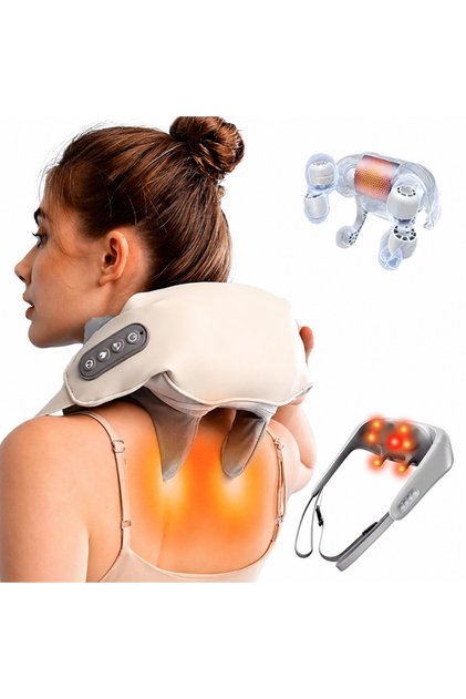 Aparat masaj cervical cu incalzire, 3D Shiatsu, 6 capete, 40-45°C, acumulator 1500 mAh, USB