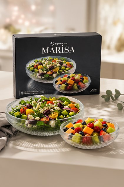 Marisa - Set of 2 Glass Salad Bowls and Fruit Bowls 23 cm + 18 cm
