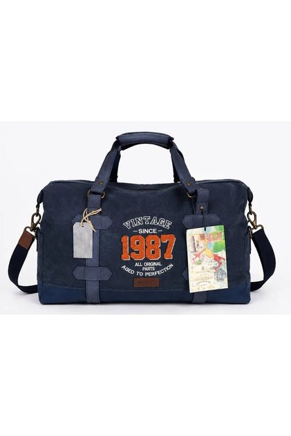 Unisex Medium Size Canvas Travel and Sports Bag with Leather Detail and Shoulder Strap 52X28X19 cm