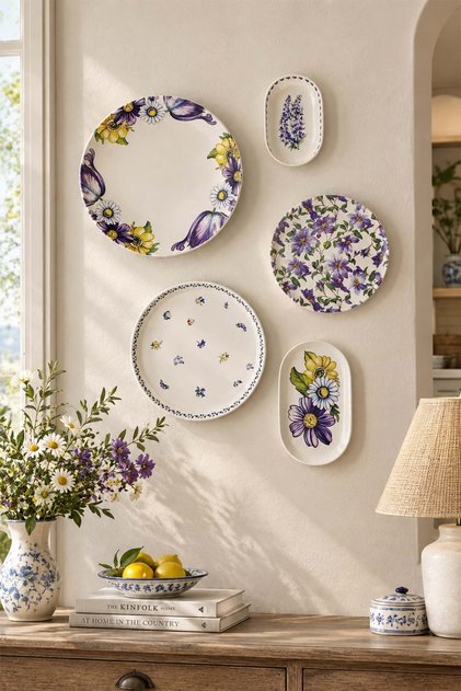 Lavander porselen duvar tabak seti ( asma aparatıyla )