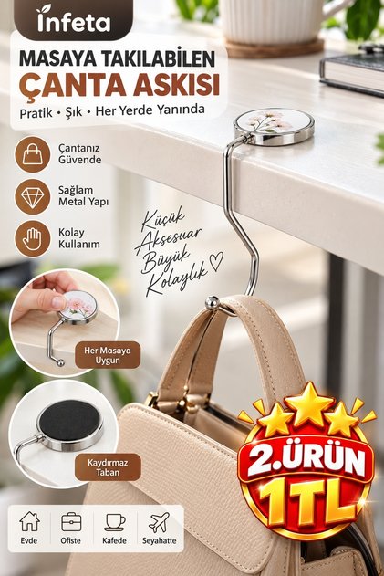 Metal Masa Kenarı Çanta Askısı Taşınabilir Pratik Kanca Çanta ve Aksesuar Tutucu