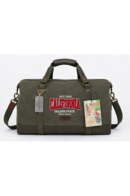 Unisex Medium Size Canvas Travel and Sports Bag with Leather Detail and Shoulder Strap 52X28X19 cm