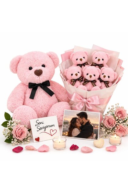 Kişiye Özel Sevgiliye Romantik Hediye Peluş Ayıcık ve Ayıcık Buketi Sürpriz Hediye