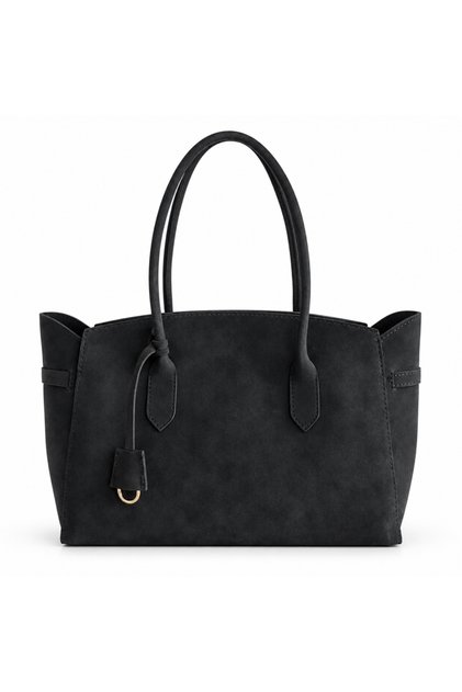 Women's Black Suede Wide Hand and Shoulder Bag