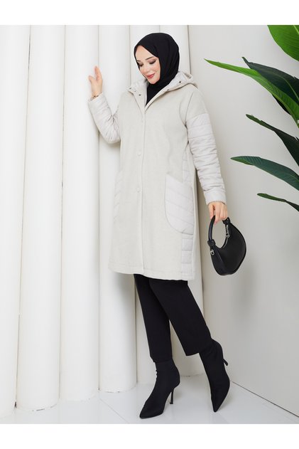 Kapıtone angora karışımlı mont