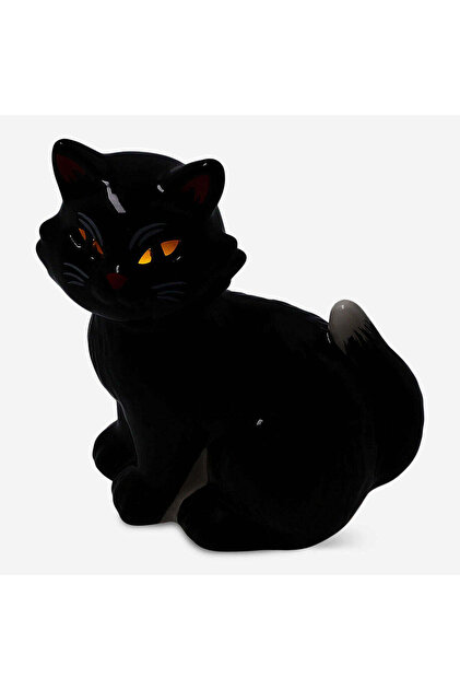 LED Işıklı Parlayan Seramik Kara Kedi