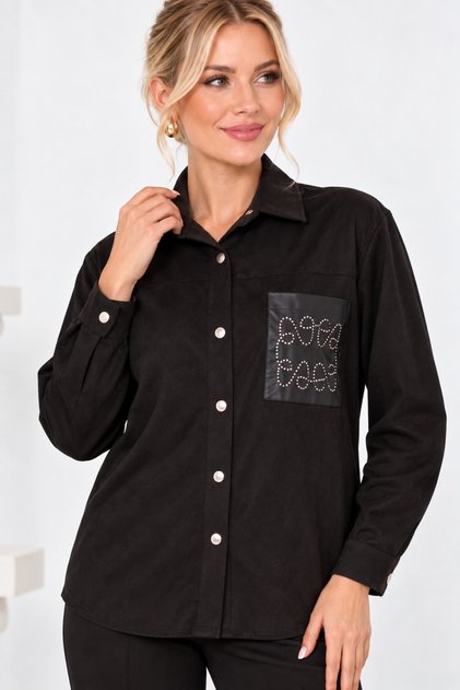 Suede Look Nubuck Leather Shirt with Pocket Detail