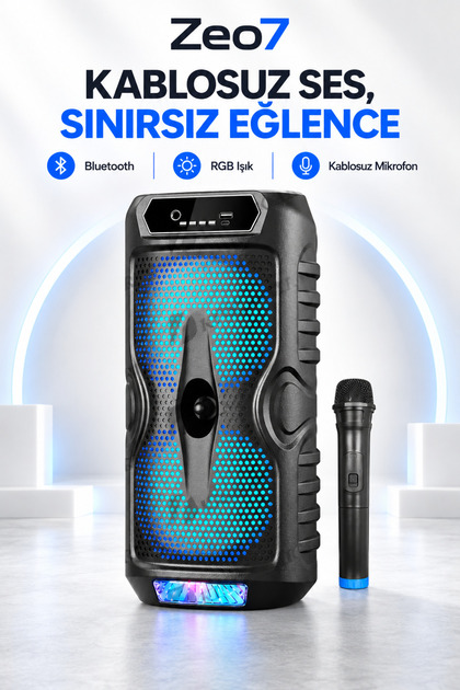 Kablosuz Bluetooth Party Hoparlör RGB LED Işık USB TF Kart FM Radyo Karaoke Mikrofonlu Şarjlı Taşınabilir Ses Sistemi DJ