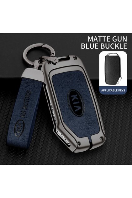 E-gun blue ring Leather Car Remote Key Case Cover For KIA KN Sportage R Stinger Sorento Ceed Cerato