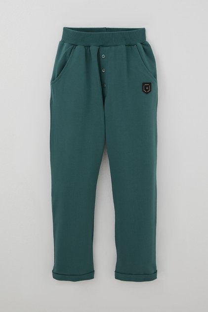 Boy's Sweatpants with Button Accessories and Arma Detail, Ages 4-8, Petrol Green