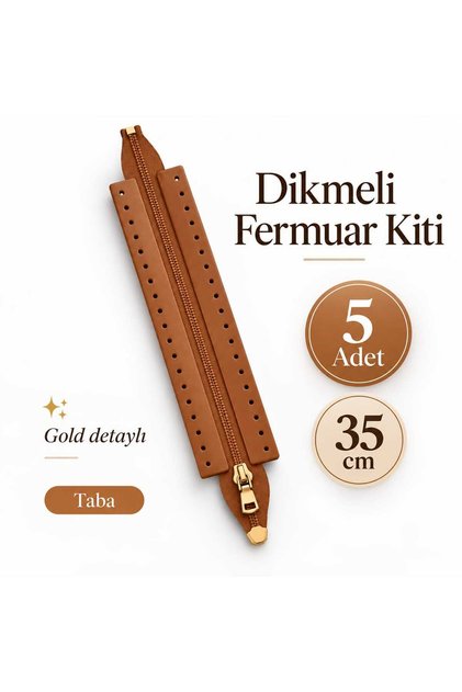 5 Adet 35 cm Dikmeli Çanta Fermuar Kiti Gold Detaylı Örgü Çanta Yapım Malzemesi