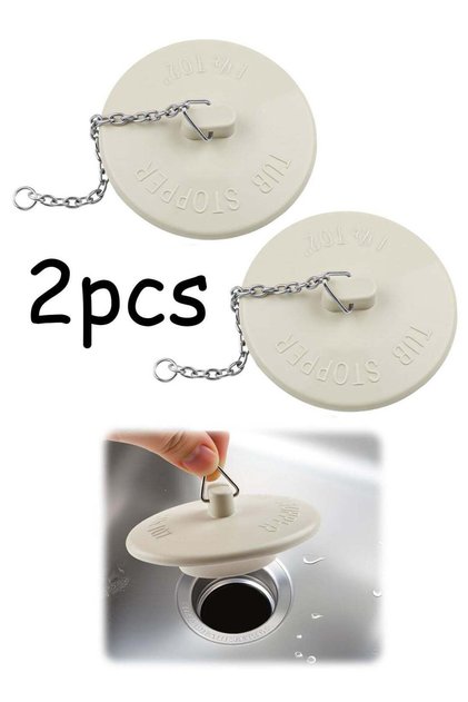 2 Packs Rubber Bathtub Stoppers - Bath Tub Stopper Drain Plug with 15" Stainless Steel Beaded Chain