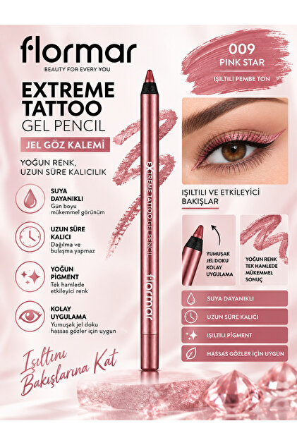 Extreme Tattoo - 009 Pink Star - 1.2 g – Suya Dayanıklı Yoğun Pigmentli Gün Boyu Kalıcı Jel Kalem