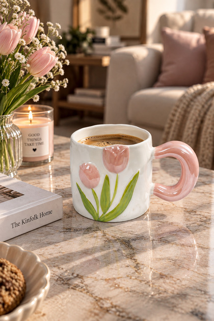 Nazen Lüsterli Pembe Porselen Kupa 480 ML